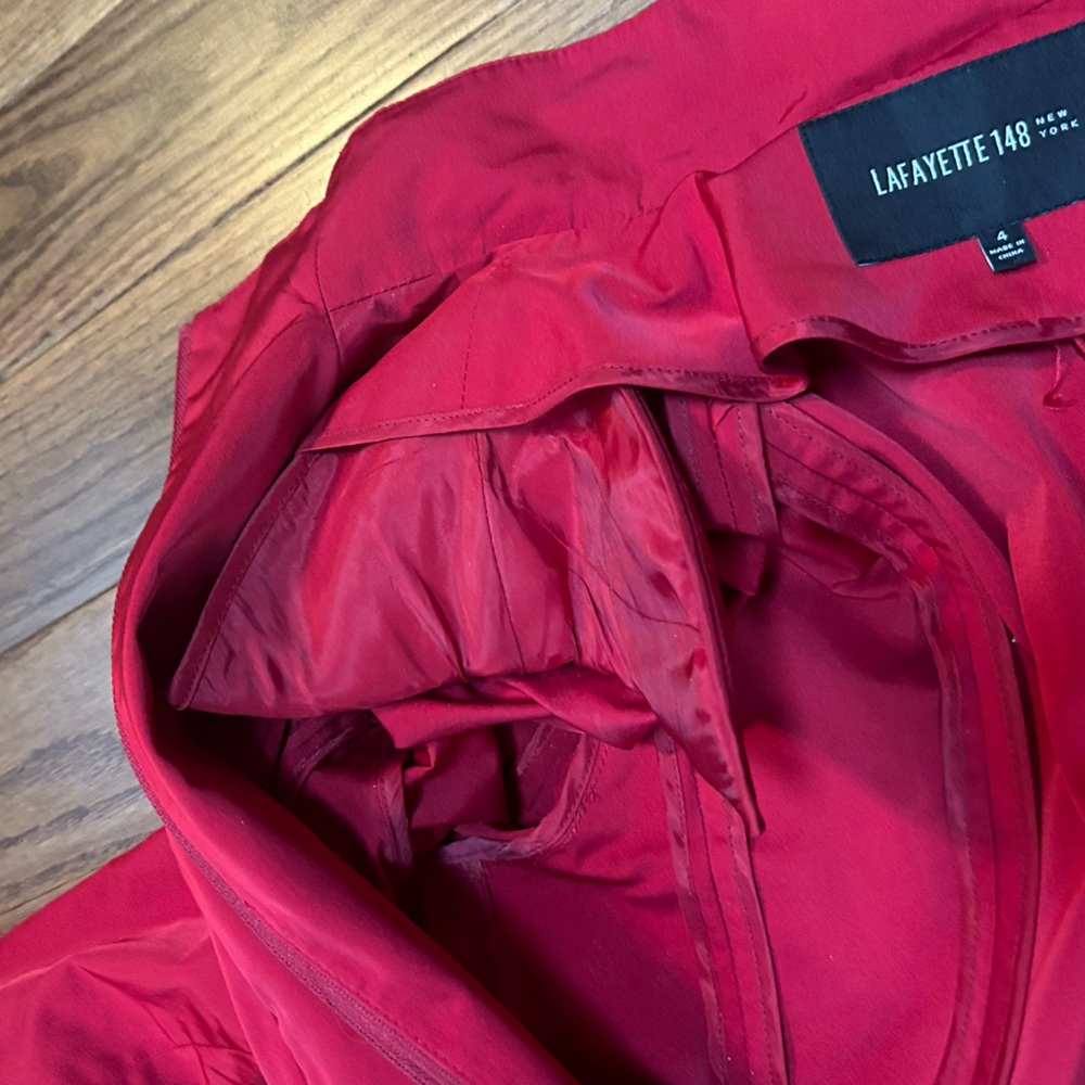 Lafayette 148 New York Red Funnel Neck Zip Up Blazer - Size 4 - Picture 7 of 9